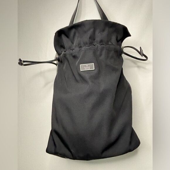 Gucci EUC vintage authenticated black nylon drawstring bucket shoulder bag - Picture 8 of 15